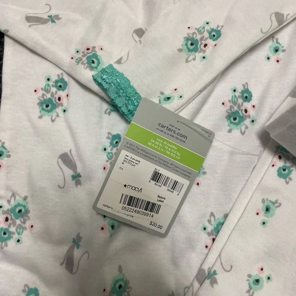 Carter's White Pajama Set with Mint Floral Trim